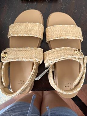 a new day women’s Natural Raffia Double-Strap Sandals - Tan